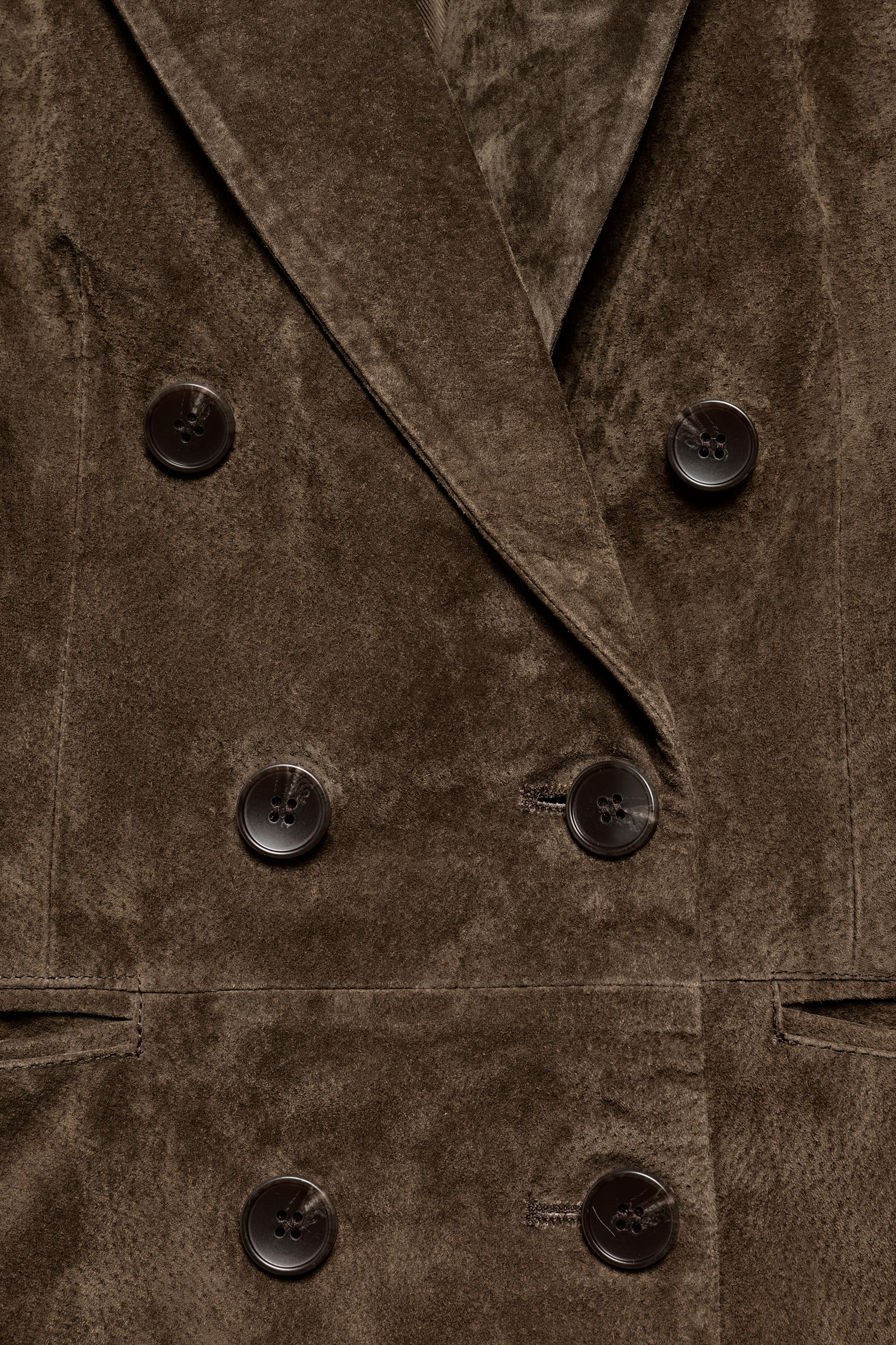 BLAZER À BOUTONNAGE CROISÉ 100% CUIR DAIM